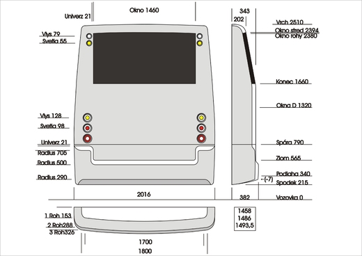 výkres zadní stěny autobusu CiBus ENA X